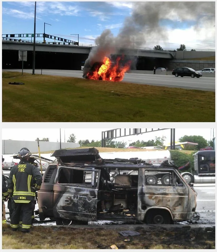 Volkswagen T3 en llamas por líneas de combustible
