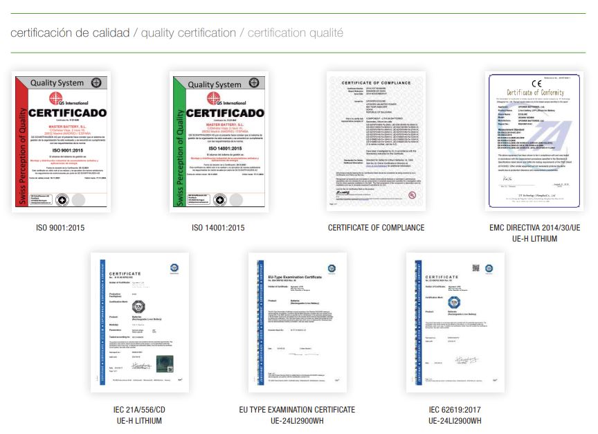 Certificados calidad Upower Litio